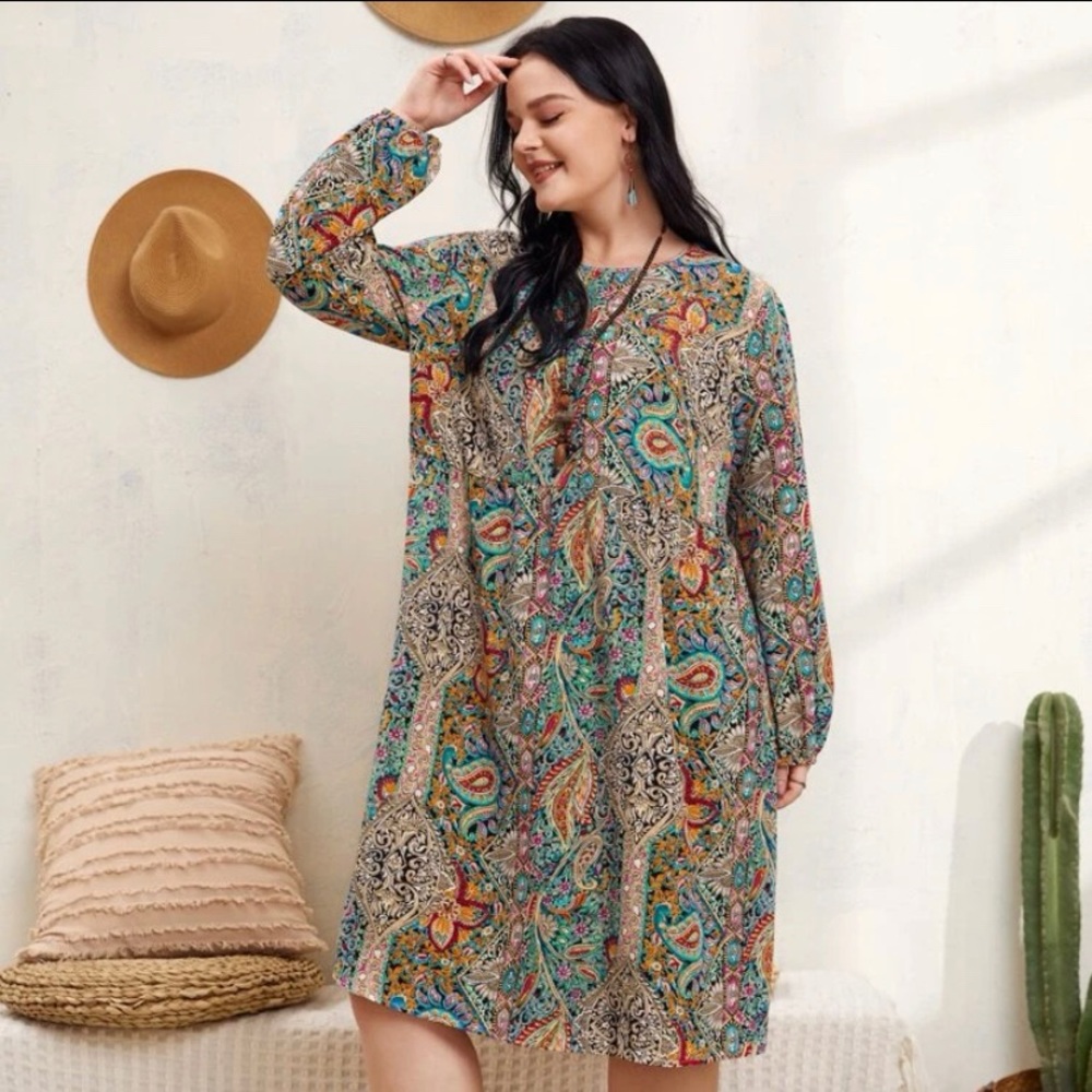SHEIN Paisley Smock Dress